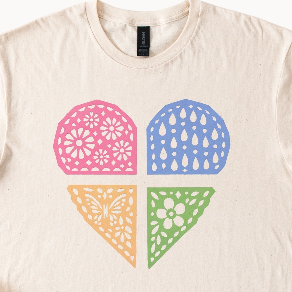 Cut-Paper Festival Flags Arranged in a Heart Tee